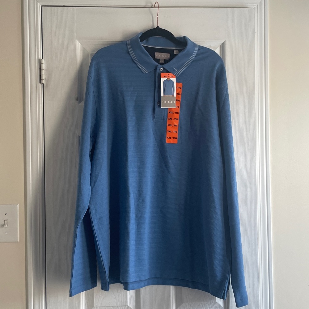 BNWT Ted Baker Blue Striped Long Sleeve Polo Shirt
